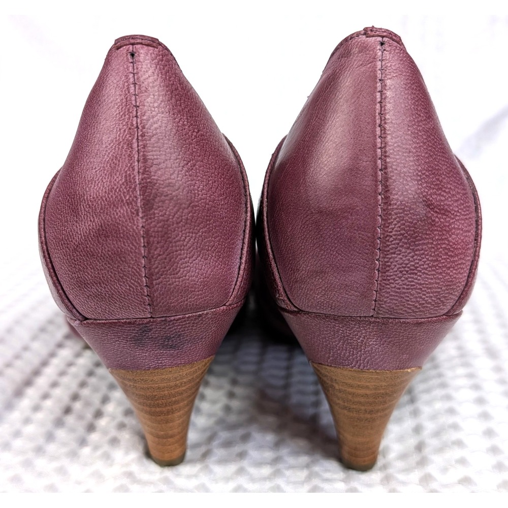 Miz Mooz Felicity Purple Leather Pleated Twist Toe Pump 8.5 Cone Heel - Picture 5 of 16